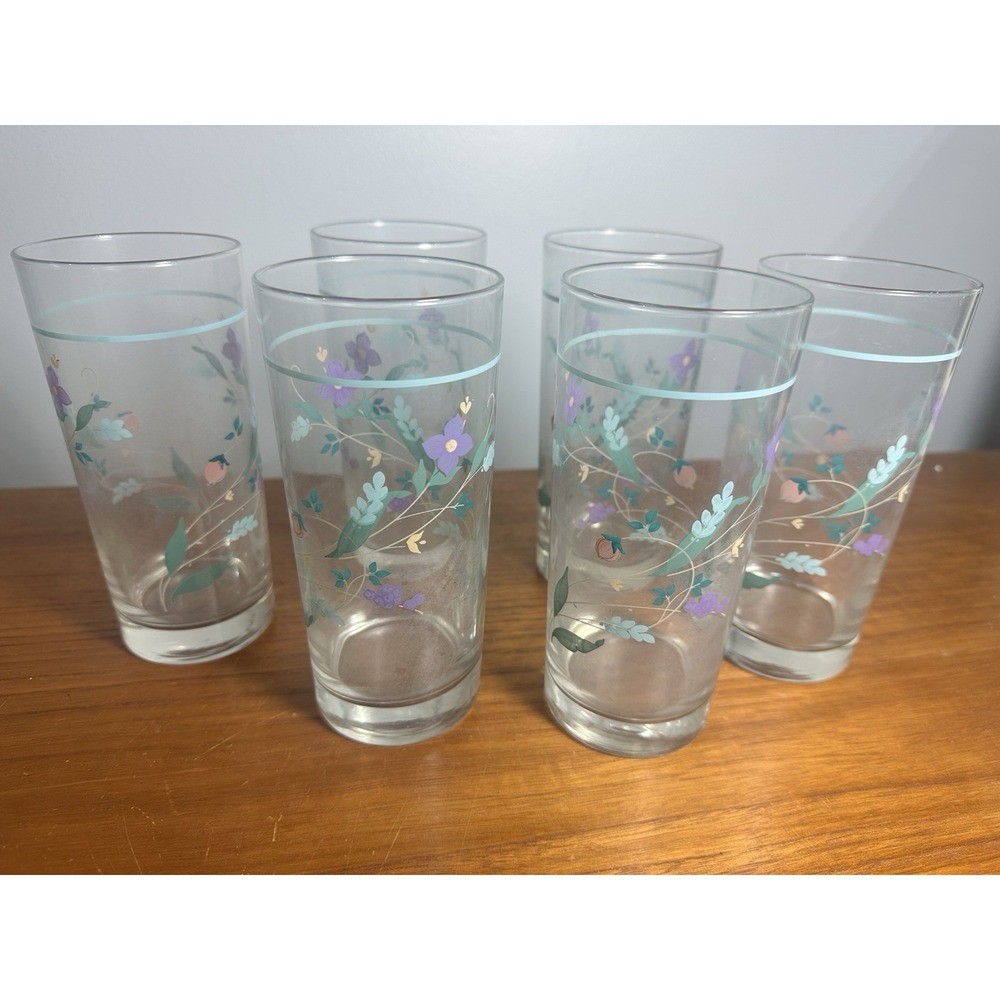 6 Pfaltzgraff April Tumblers Water Tea Drinking Glasses Dainty Floral 14 Oz